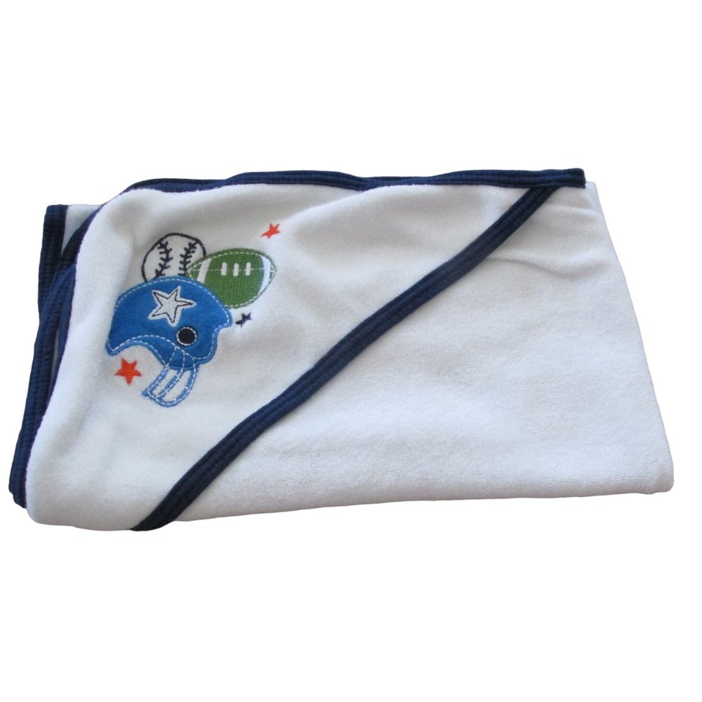 Gerber Terry Cloth Hooded Bath Towel Boys 30" x 25" White Football Baseball